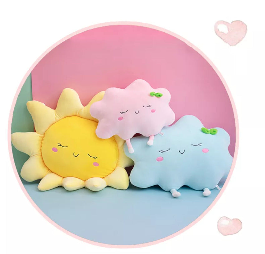 3. Adorable blue cloud pillow resting on a table, a charming accent piece for your living space.