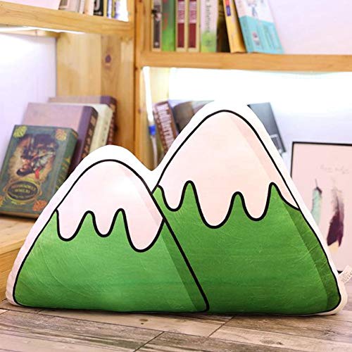 A decorative pillow featuring a serene mountain landscape, perfect for adding a touch of nature to your home decor.