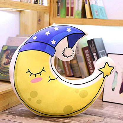 A cute cartoon pillow with clouds, sun, moon, and stars. Perfect for dreamy nights and cozy naps!