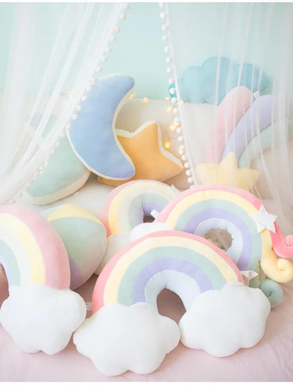 Cute Rainbow Cloud Shaped Velvet Fluffy Cushion