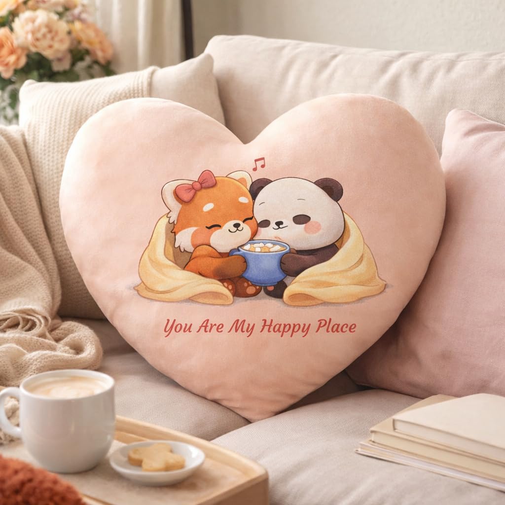 Premium Velvet Panda Heart Shape Cushion