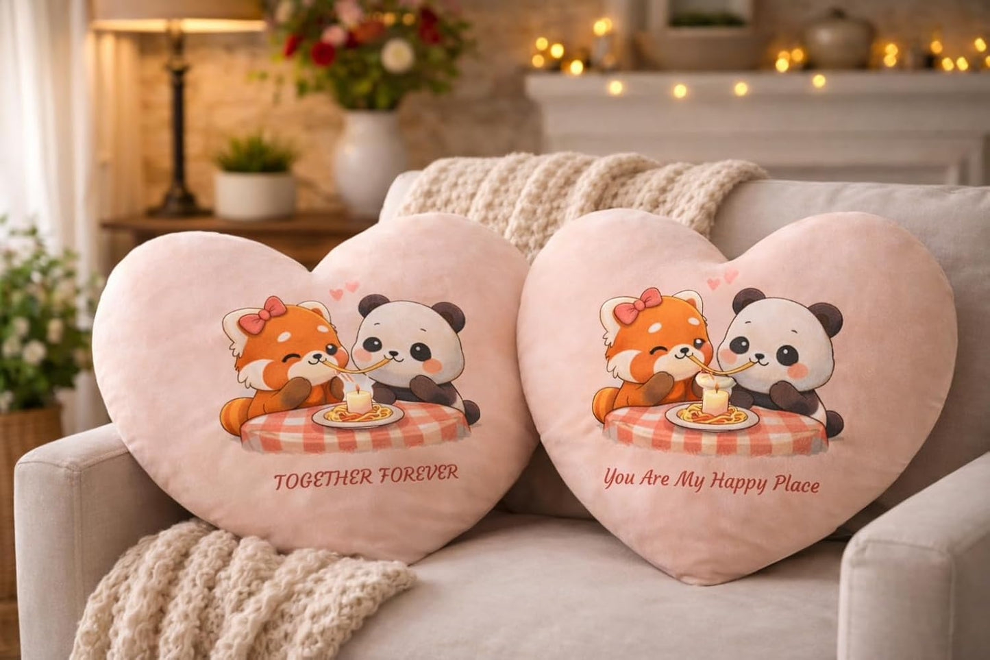 Premium Velvet Panda Heart Shape Cushion