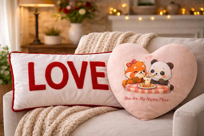 Premium Velvet Panda Heart Shape Cushion