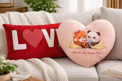 Cute Panda Couple Heart Shape Cushion