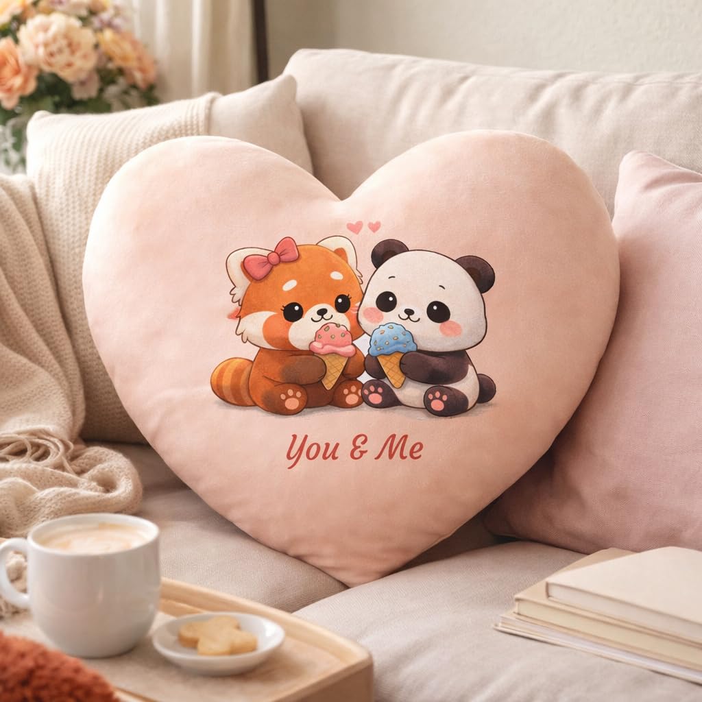 Cute Panda Couple Heart Shape Cushion