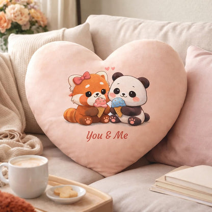 Cute Panda Couple Heart Shape Cushion
