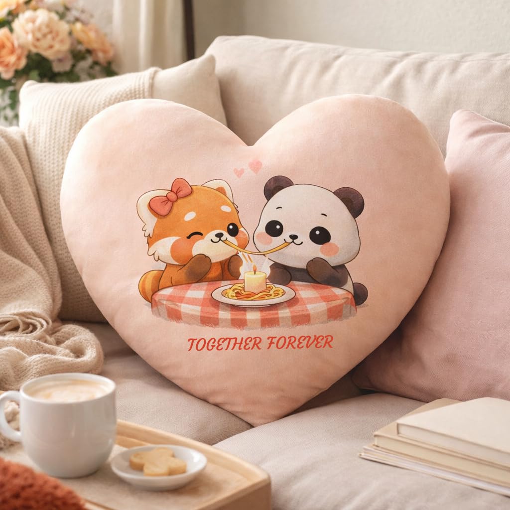 Cute Cuddly Panda Couple Heart Shape Cushion