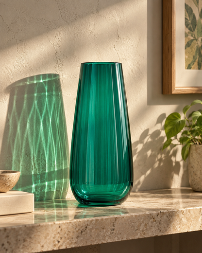 Emerald Green Crystal Glass Flower Vase