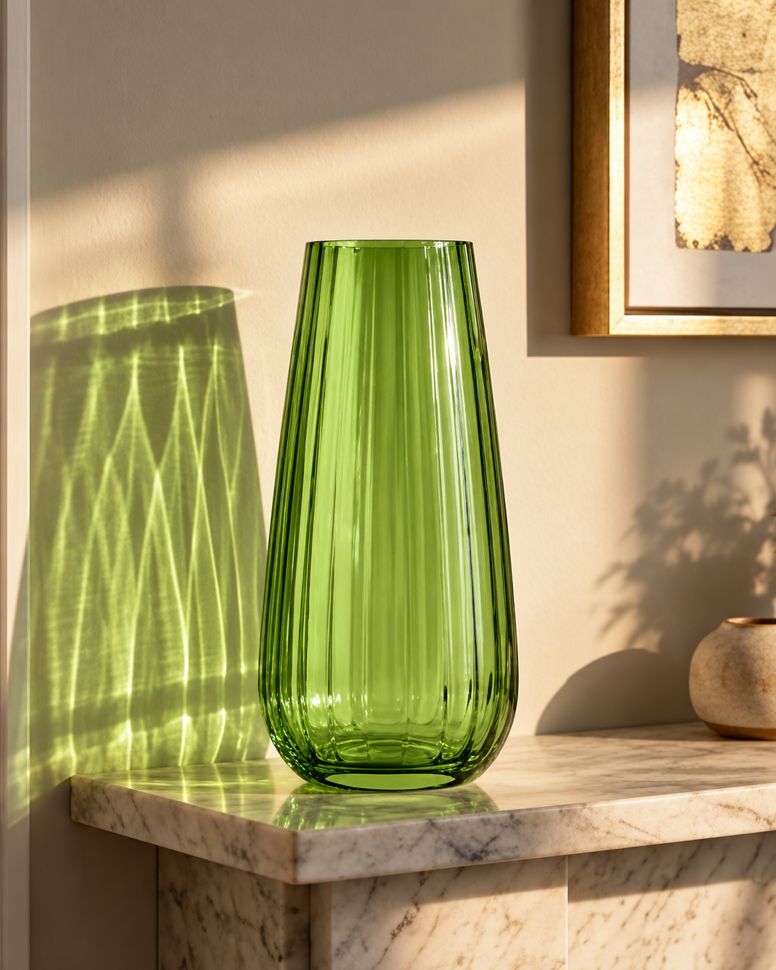 Olive Green Crystal Glass Flower Vase