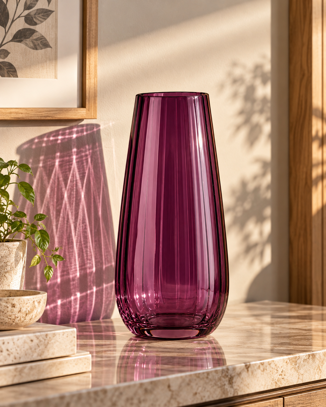 Mulberry Wine Crystal Glass Flower Vase
