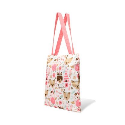 Pink handle tote bag with coordinating pink purse.
