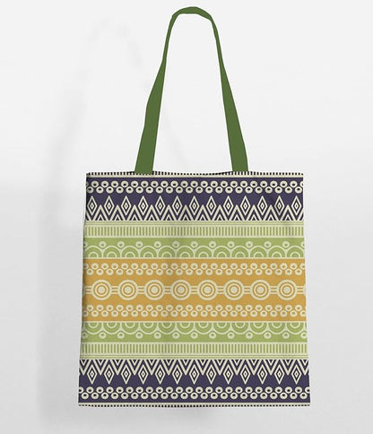 A vibrant tote bag with a green handle, perfect for adding a pop of color to your outfit.