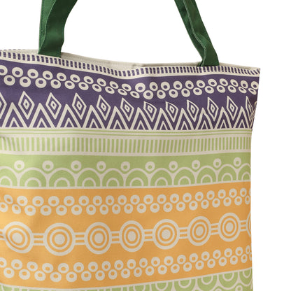 A vibrant tote bag with a green handle, perfect for adding a pop of color to your outfit.