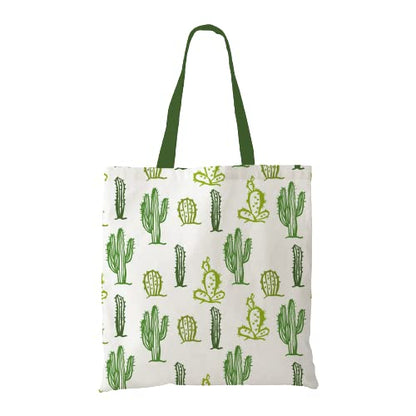 Fashionable green and white tote bag with a fun cactus pattern, great for adding a pop of color to your outfit.