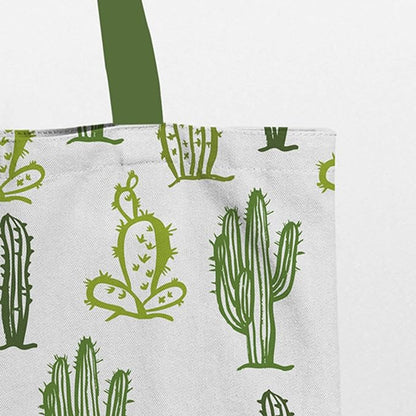 white tote bag with cactus print zoom view