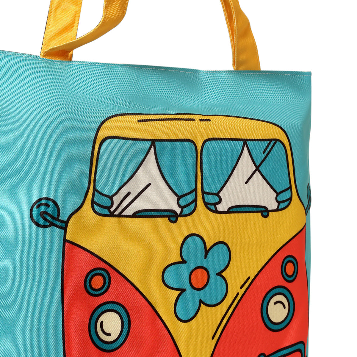 Colorful tote bag with cartoon van design