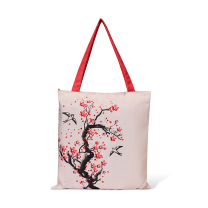 Carry your belongings in style with this tote bag showcasing a lovely cherry blossom pattern.
