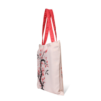 Side view of cherry blossom tote bag