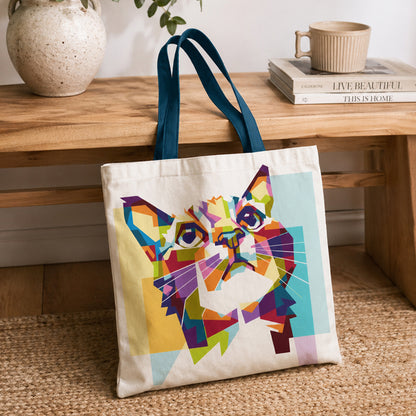 Vibrant Cat Cotton Canvas Tote Bags