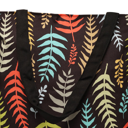 Zoom view of Stylish tote bag featuring colorful fern leaf print