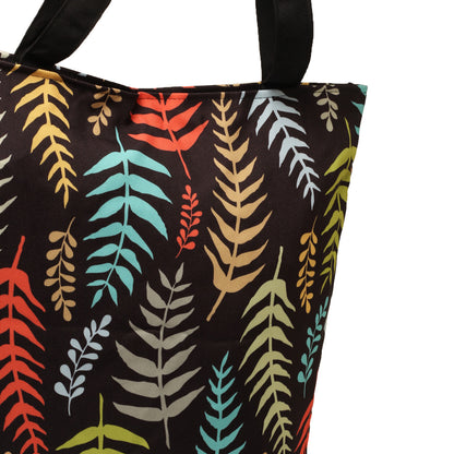 Stylish tote bag featuring colorful fern leaf print