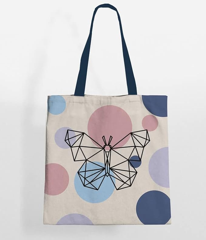 butterfly tote bag with blue color handle on white background
