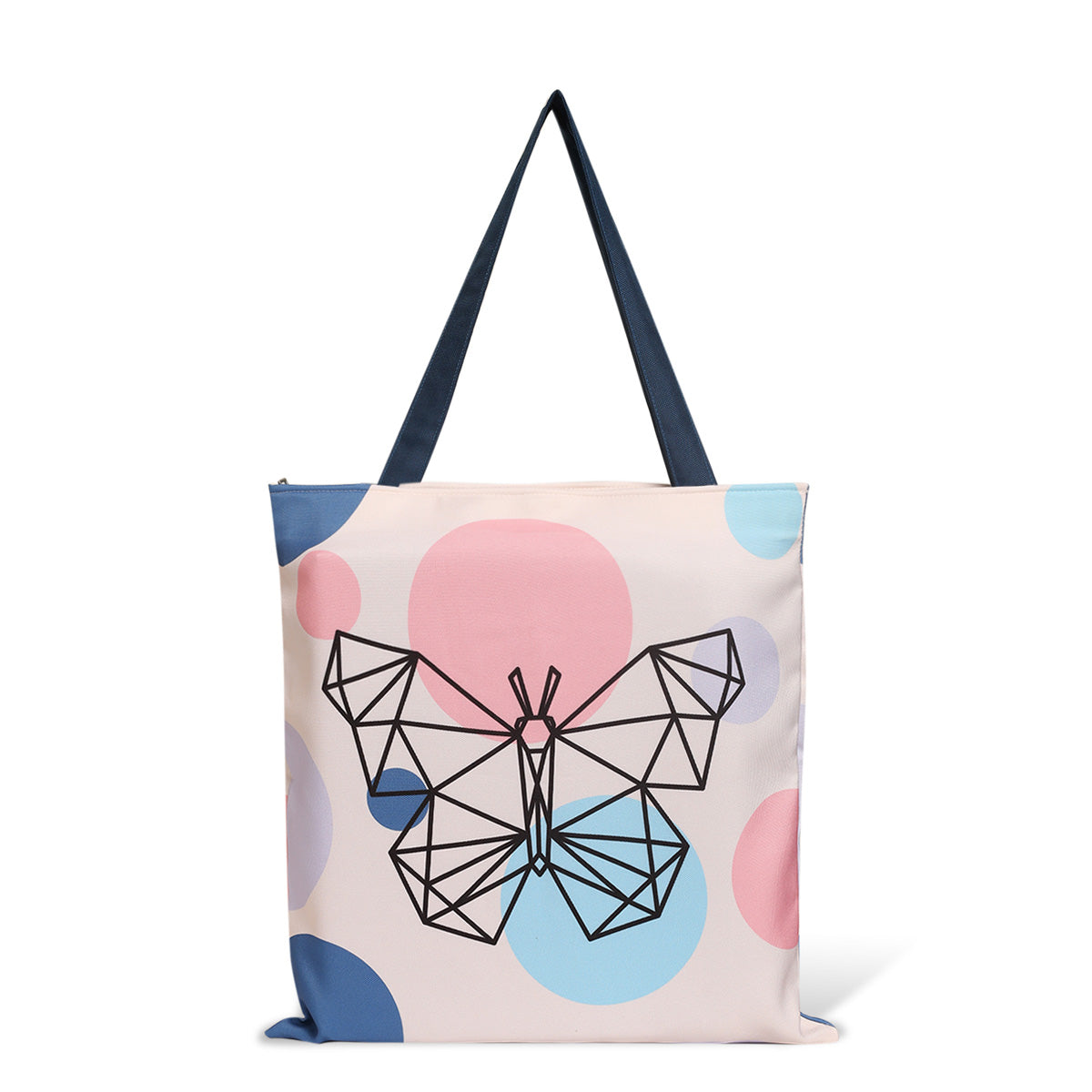 tote bag with butterfly print with colorfull polka dots