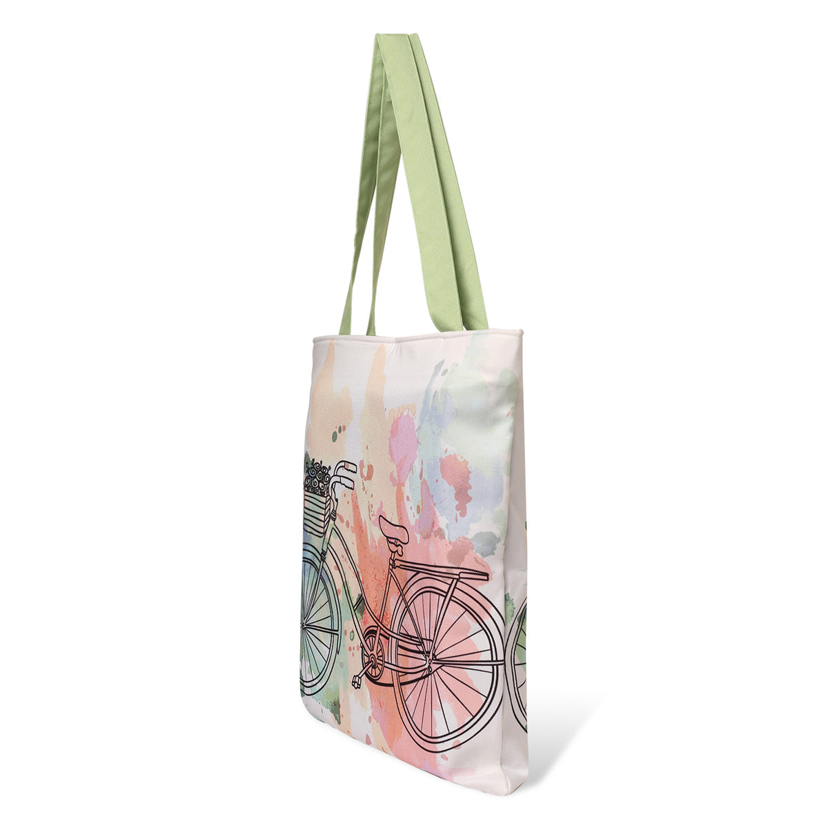 Vintage cycle print tote bag side view