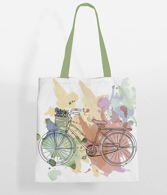 Chic tote bag adorned with a charming bicycle illustration, a must-have accessory.