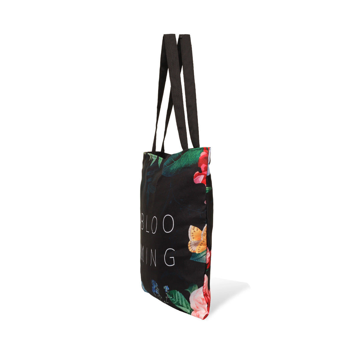 Black tote bag side view
