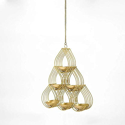 T59 Brass Floral Petals Hanging Tealight Holder