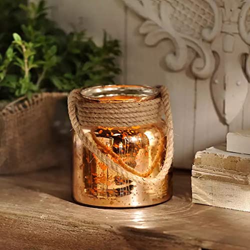 Vintage copper jar with rope, displayed on wooden table