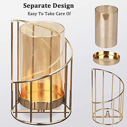 Decorative gold metal frame candle holder with glass