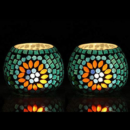 Glass tealights featuring vibrant patterns, great for enhancing the atmosphere in your home.
