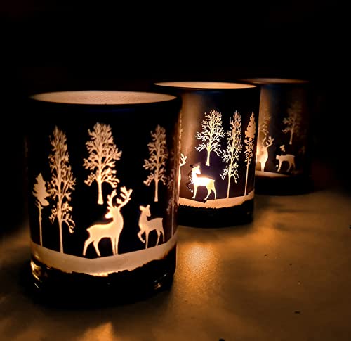 Reindeers in Snow Mercury Glass Tealight Holder