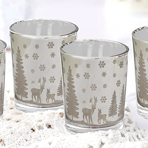 Trees Frosted Silver Glass Tealight Holders