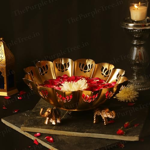 Golden elephant-shaped diya, a traditional Indian lamp, symbolizing prosperity and good fortune.
