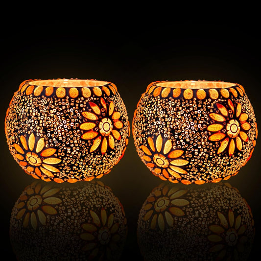 Two colorful decorative lamps with intricate designs.