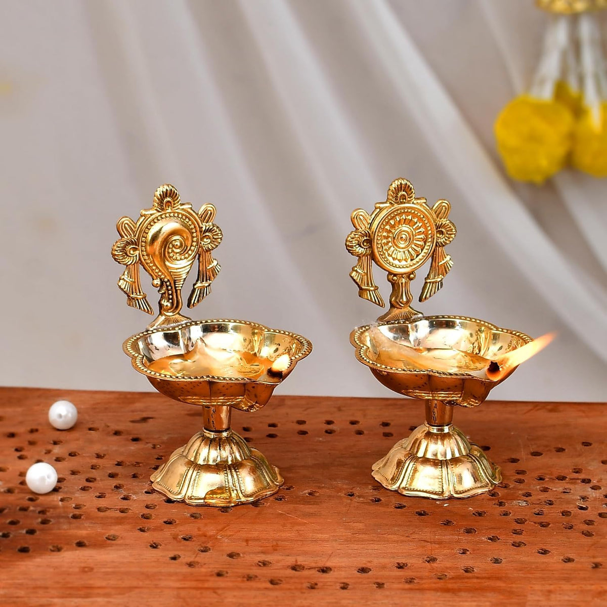 Pure Brass Shanku Chakra Kuber Diya – The Purple Tree