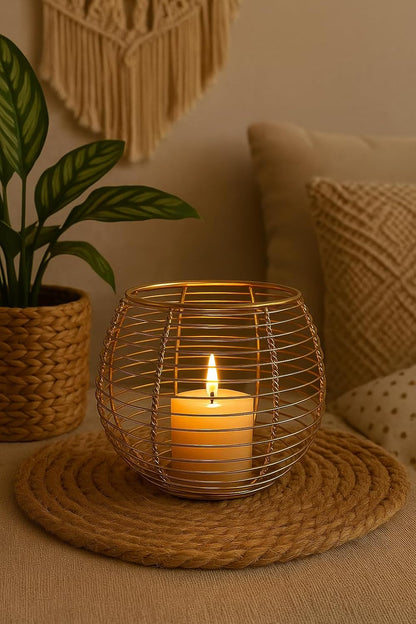 Modern Round Metal Lantern with Glass Jar