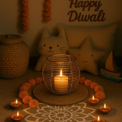 Modern Round Metal Lantern with Glass Jar