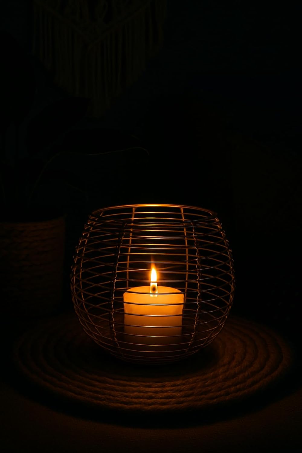 Modern Round Metal Lantern with Glass Jar
