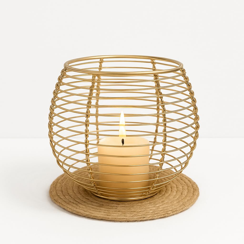 Modern Round Metal Lantern with Glass Jar