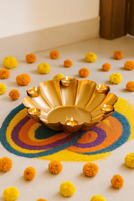 Kumuda Lotus Urli Bowl with 6 Attached Tealight Holders