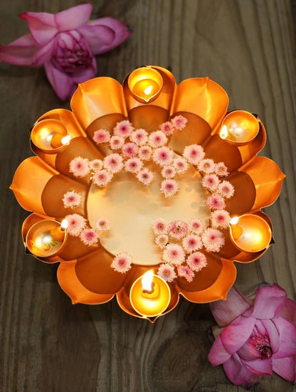Kumuda Lotus Urli Bowl with 6 Attached Tealight Holders