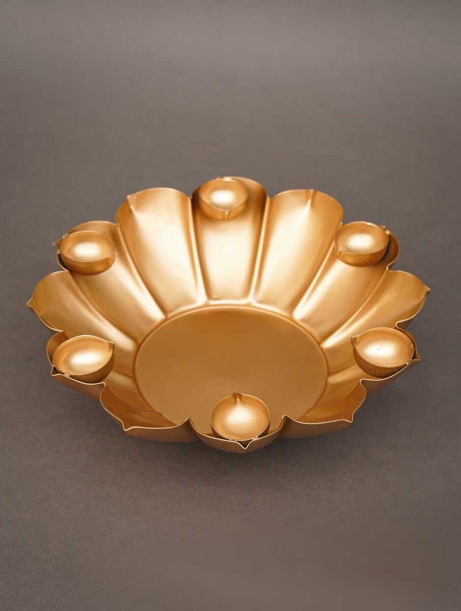 Kumuda Lotus Urli Bowl with 6 Attached Tealight Holders