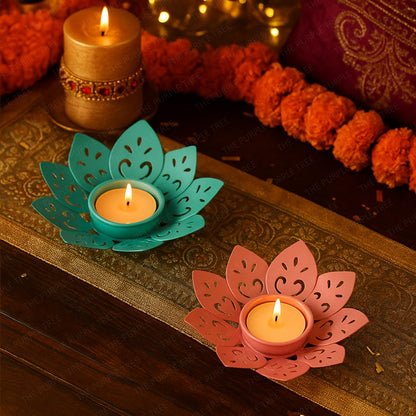 Pink & Blue Floral Tealight Candle Holders