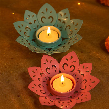 Pink & Blue Floral Tealight Candle Holders