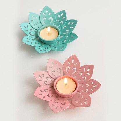 Pink & Blue Floral Tealight Candle Holders