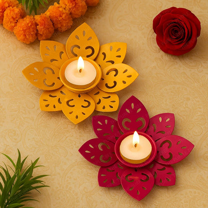 Set of 2 Pink & Yellow Floral Tealight Candle